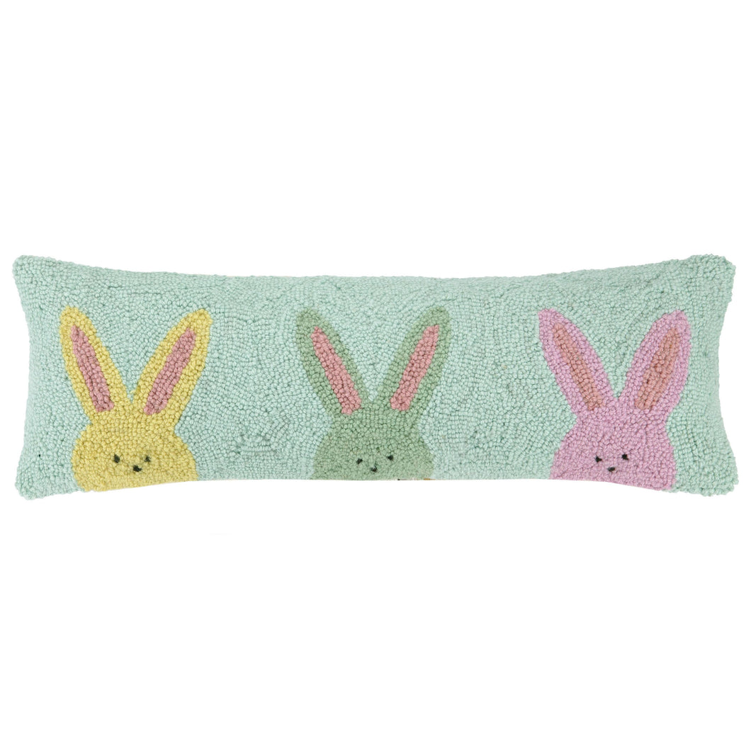 New for Spring 2025! Three Rugee Peeps Type Bunnies Hook Pillow